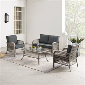  4 Piece Rattan Sofa Seating Group with Cushions