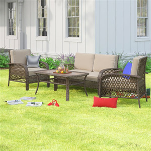  4 Piece Rattan Sofa Seating Group with Cushions