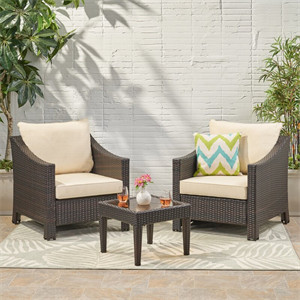  Amaru 3 Piece Rattan Conversation Set with Cushions