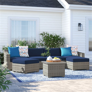  Falmouth 7 Piece Rattan Sectional Seating Group with Cushions