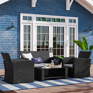  Reordan 4 Piece Rattan Sofa Seating Group with Cushions