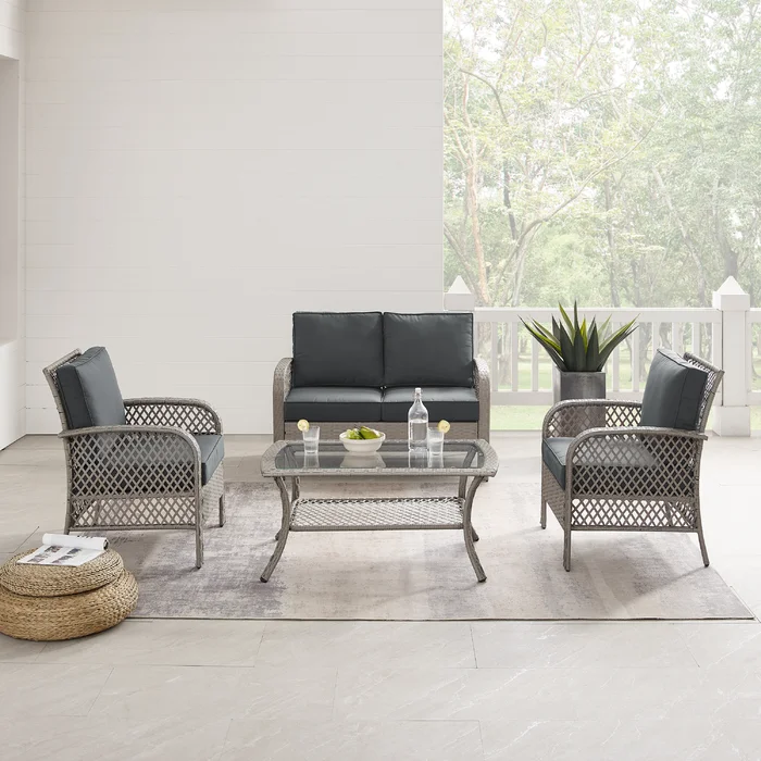  4 Piece Rattan Sofa Seating Group with Cushions