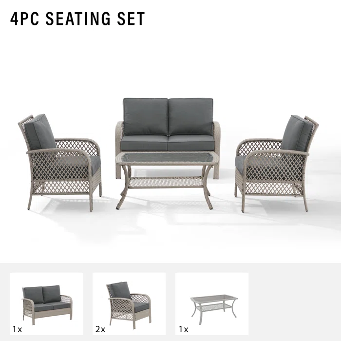  4 Piece Rattan Sofa Seating Group with Cushions