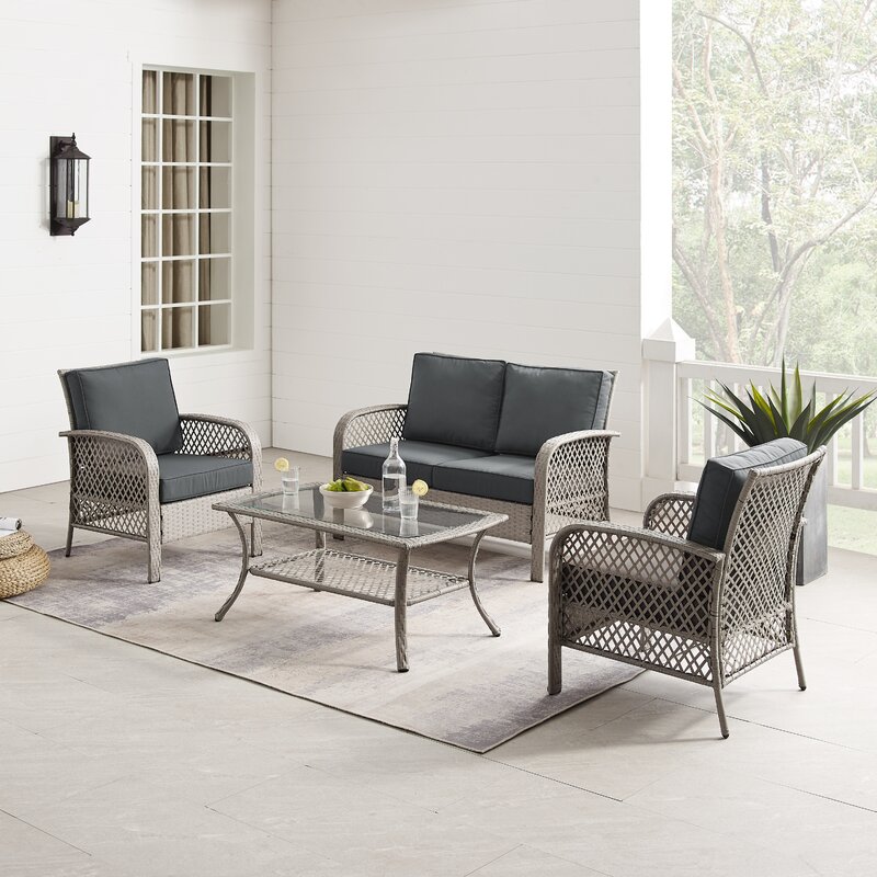  4 Piece Rattan Sofa Seating Group with Cushions