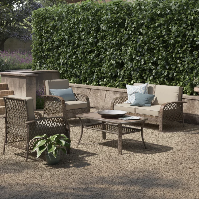 4 Piece Rattan Sofa Seating Group with Cushions