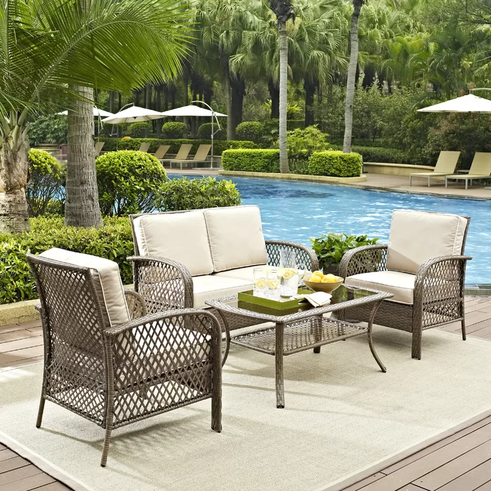  4 Piece Rattan Sofa Seating Group with Cushions