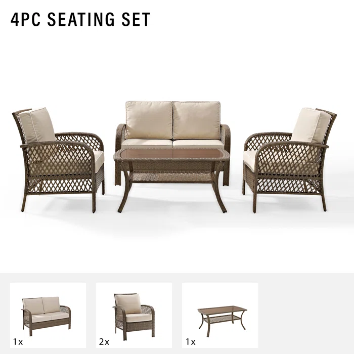  4 Piece Rattan Sofa Seating Group with Cushions