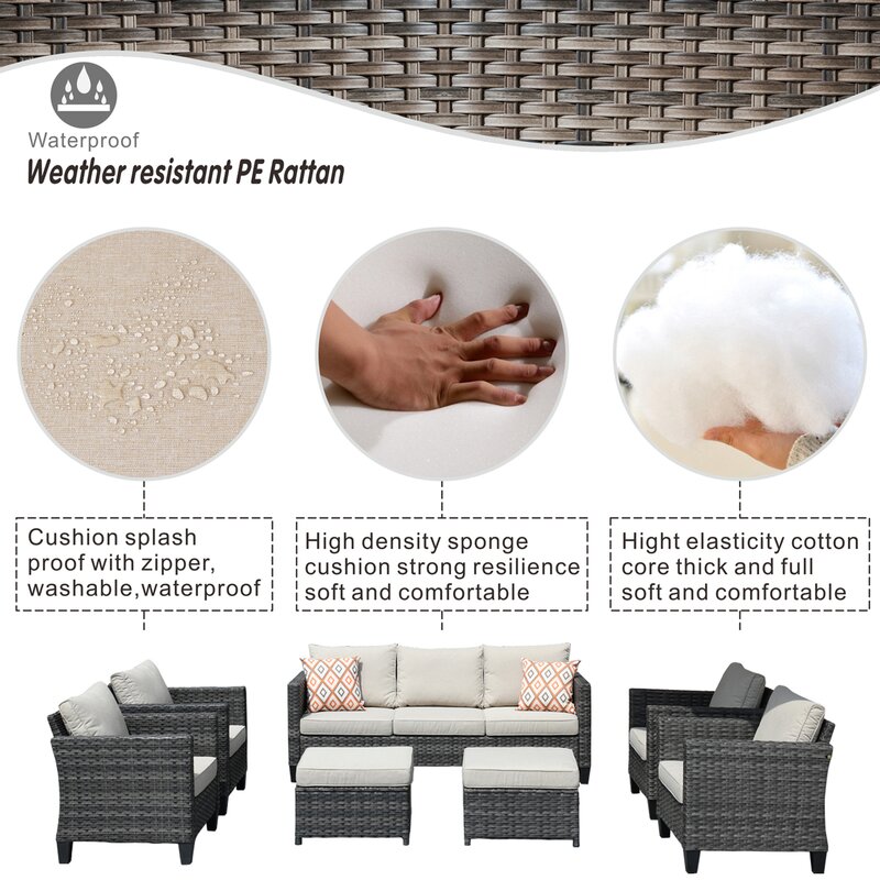  Wicker/rattan 5 - Person Seating Group With Cushions