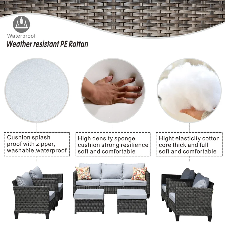  Wicker/rattan 5 - Person Seating Group With Cushions