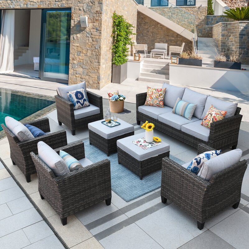  Wicker/rattan 5 - Person Seating Group With Cushions