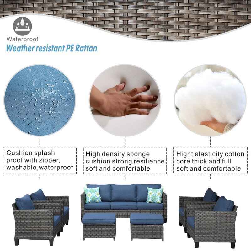  Wicker/rattan 5 - Person Seating Group With Cushions