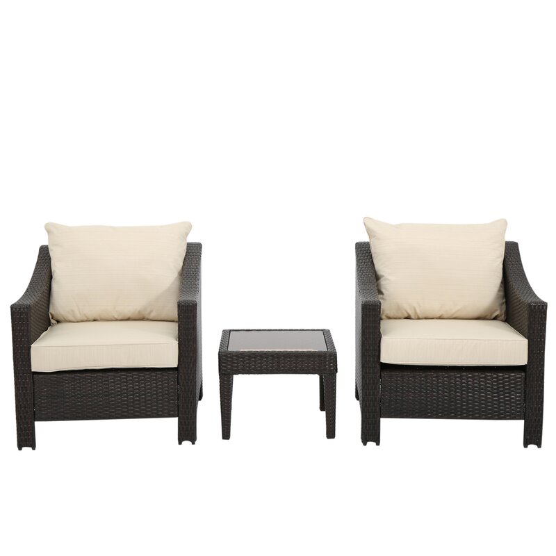  Amaru 3 Piece Rattan Conversation Set with Cushions