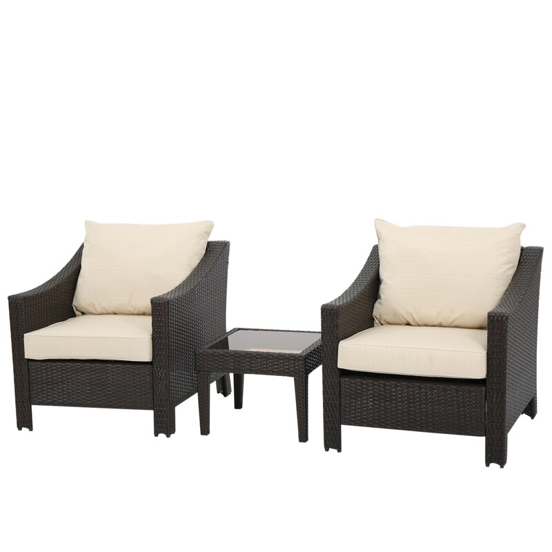  Amaru 3 Piece Rattan Conversation Set with Cushions
