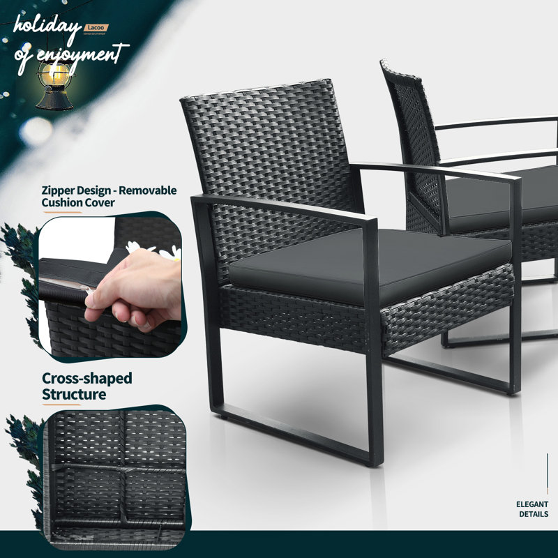  Beoll 3 Piece Rattan Seating Group with Cushions