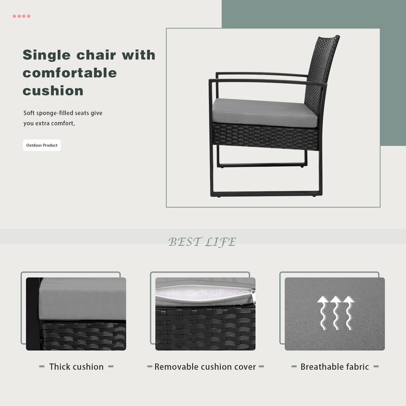  Beoll 3 Piece Rattan Seating Group with Cushions