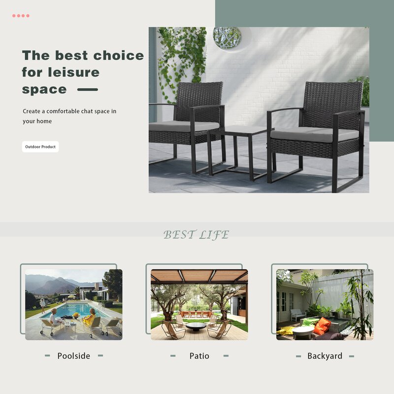  Beoll 3 Piece Rattan Seating Group with Cushions