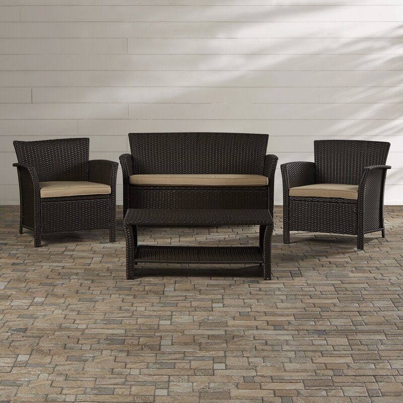 Blarwood 4 Piece Rattan Sofa Seating Group with Cushions