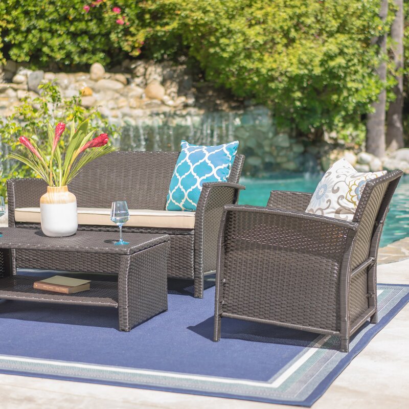  Blarwood 4 Piece Rattan Sofa Seating Group with Cushions