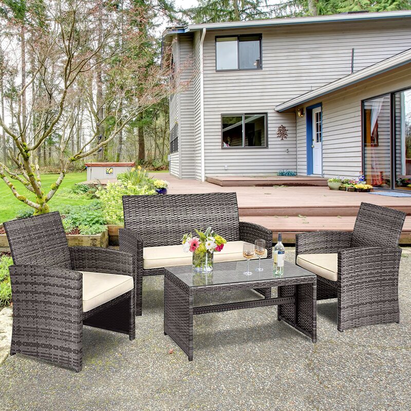  Brieah 4-Piece Rattan Sofa Seating Group with Cushions