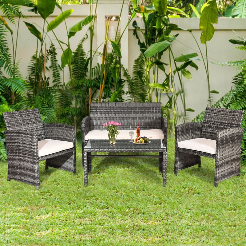  Brieah 4-Piece Rattan Sofa Seating Group with Cushions