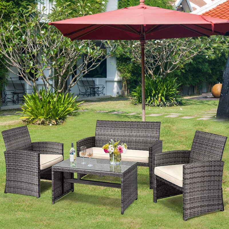  Brieah 4-Piece Rattan Sofa Seating Group with Cushions