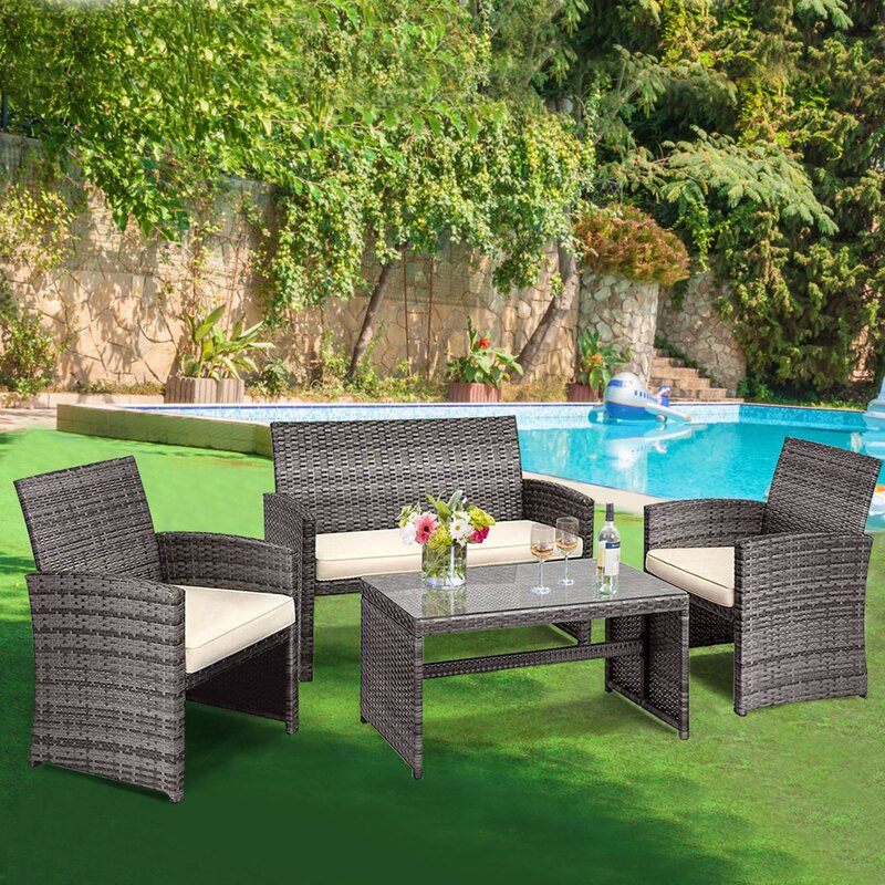  Brieah 4-Piece Rattan Sofa Seating Group with Cushions