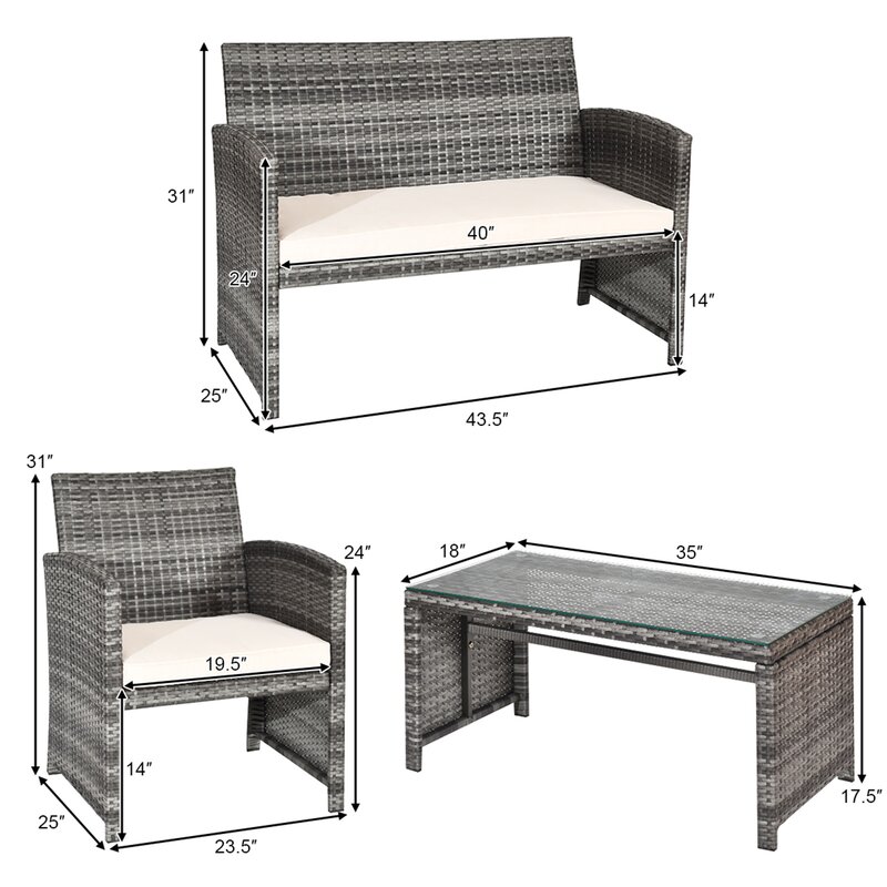  Brieah 4-Piece Rattan Sofa Seating Group with Cushions