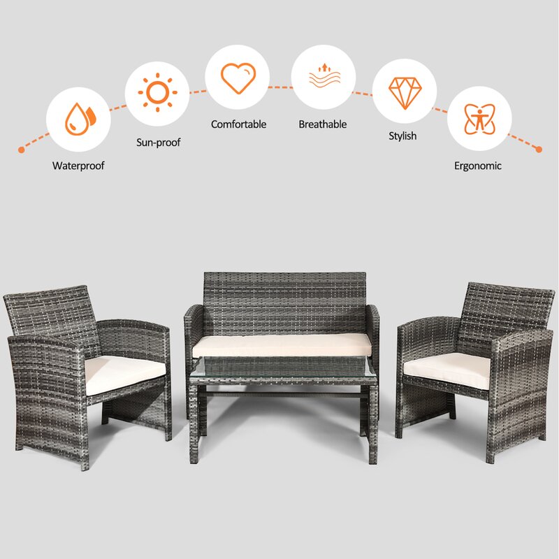  Brieah 4-Piece Rattan Sofa Seating Group with Cushions