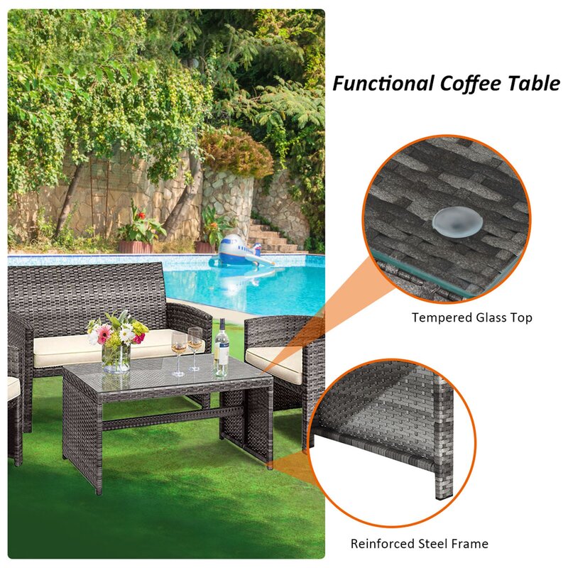  Brieah 4-Piece Rattan Sofa Seating Group with Cushions