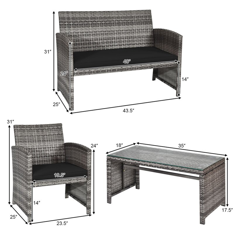  Brieah 4-Piece Rattan Sofa Seating Group with Cushions