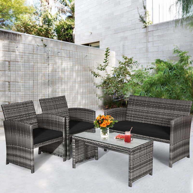  Brieah 4-Piece Rattan Sofa Seating Group with Cushions