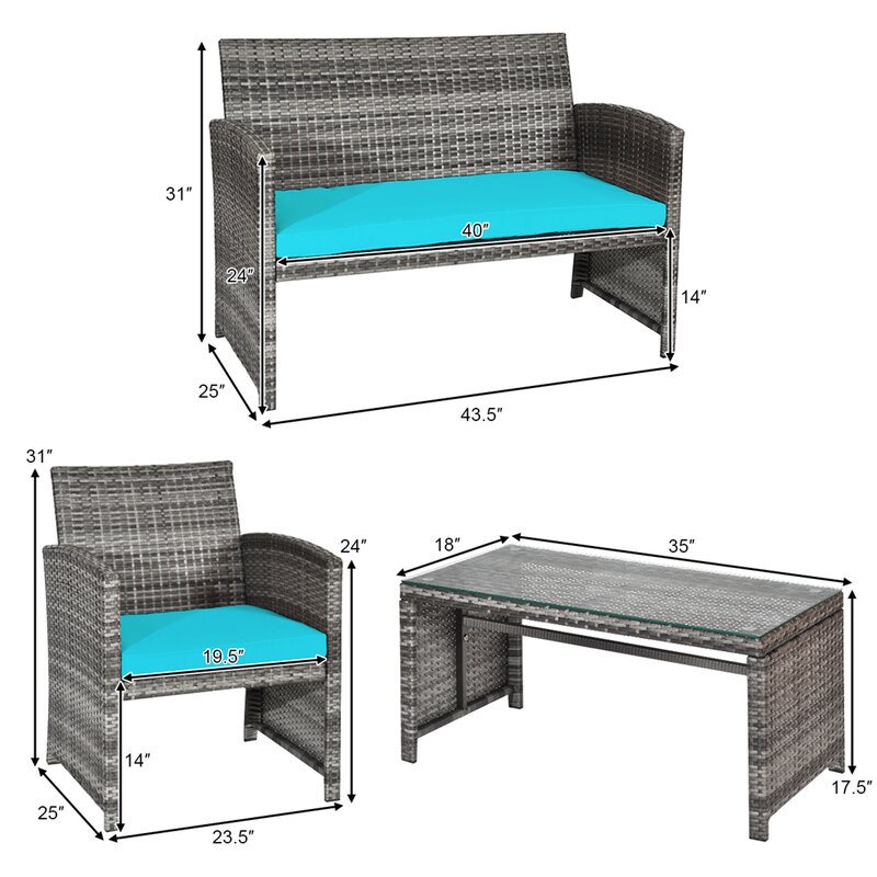  Brieah 4-Piece Rattan Sofa Seating Group with Cushions