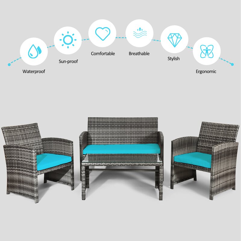 Brieah 4-Piece Rattan Sofa Seating Group with Cushions
