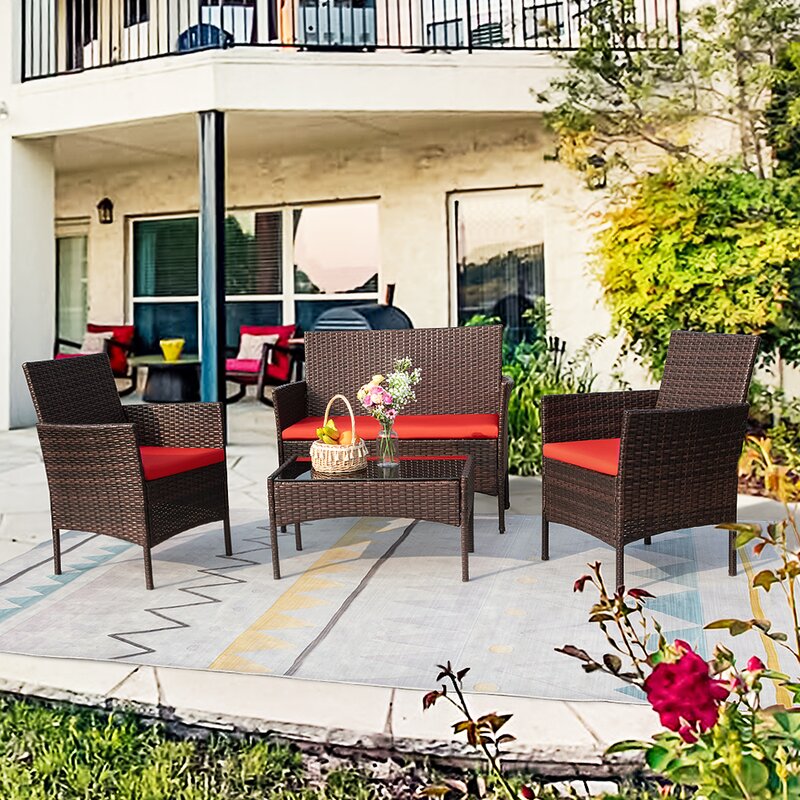  Donn 4 Piece Rattan Sofa Seating Group with Cushions