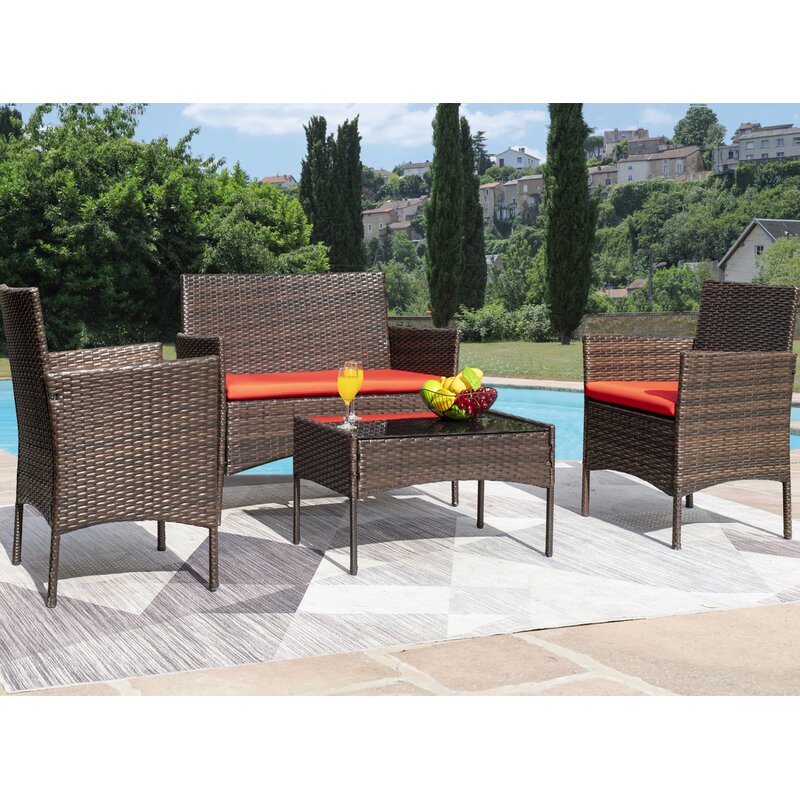  Donn 4 Piece Rattan Sofa Seating Group with Cushions