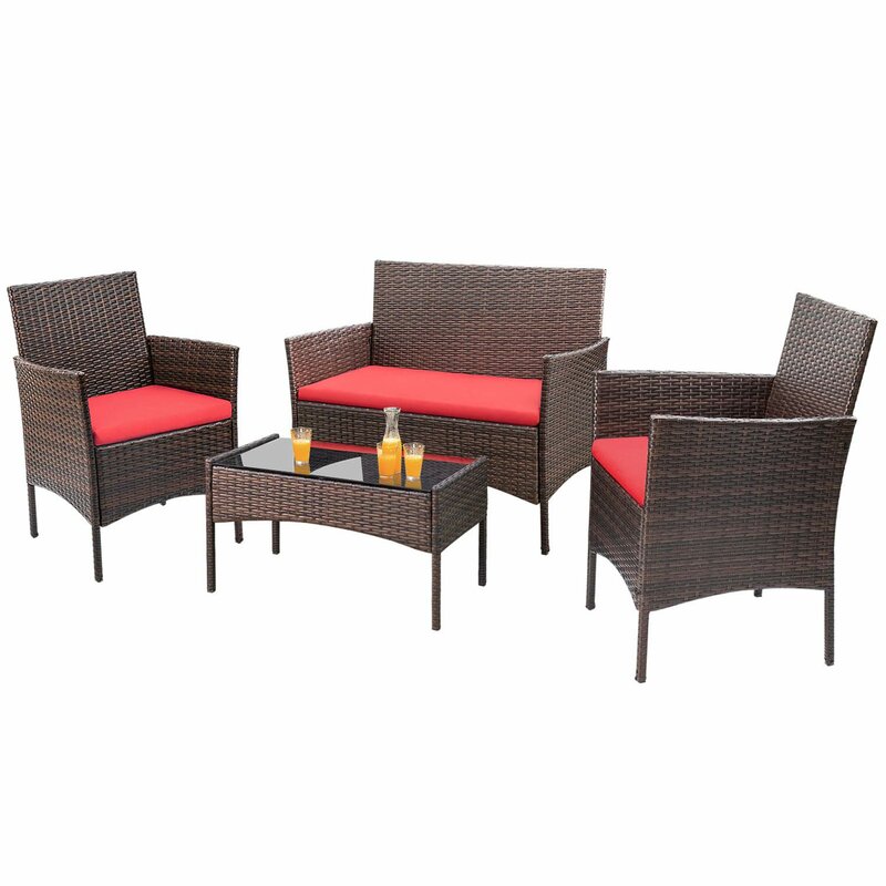  Donn 4 Piece Rattan Sofa Seating Group with Cushions