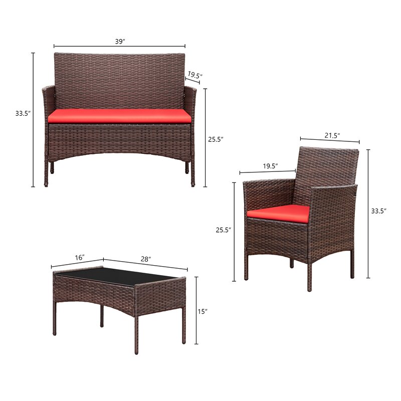  Donn 4 Piece Rattan Sofa Seating Group with Cushions