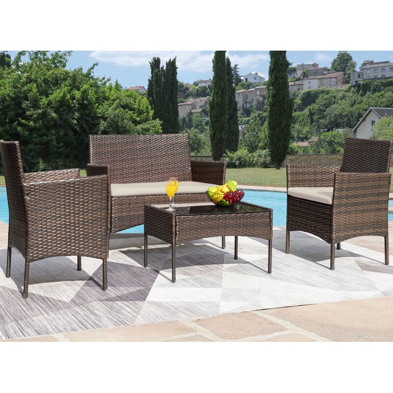  Donn 4 Piece Rattan Sofa Seating Group with Cushions