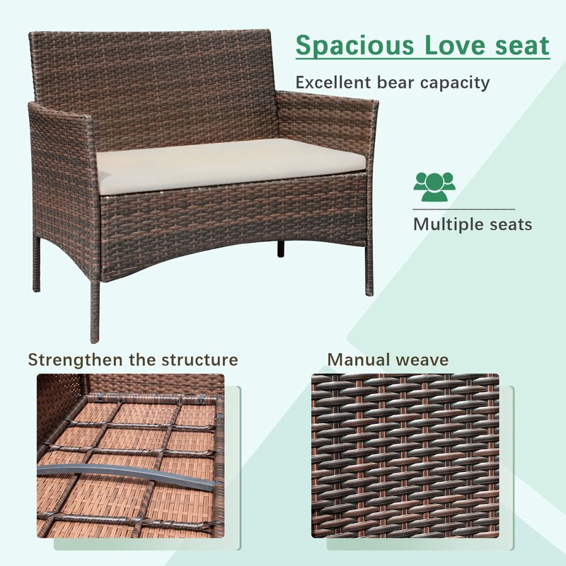  Donn 4 Piece Rattan Sofa Seating Group with Cushions