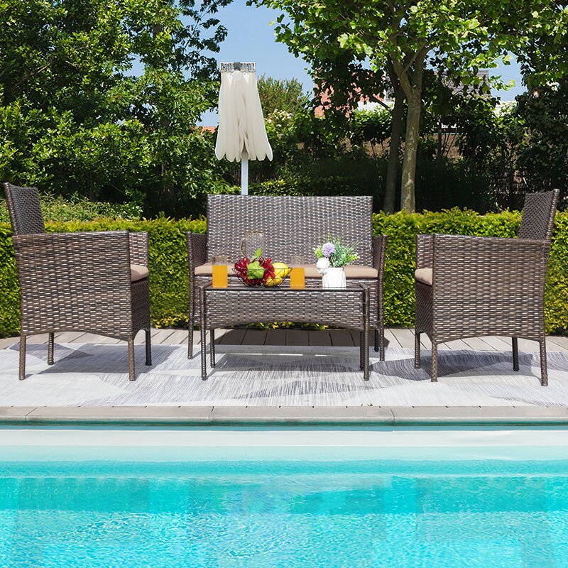  Donn 4 Piece Rattan Sofa Seating Group with Cushions