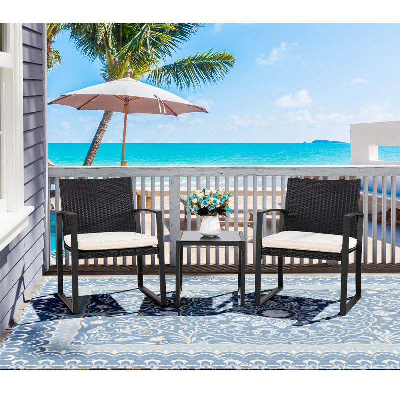  Happel Square 2 - Person 17.71" Long Bistro Set with Cushions