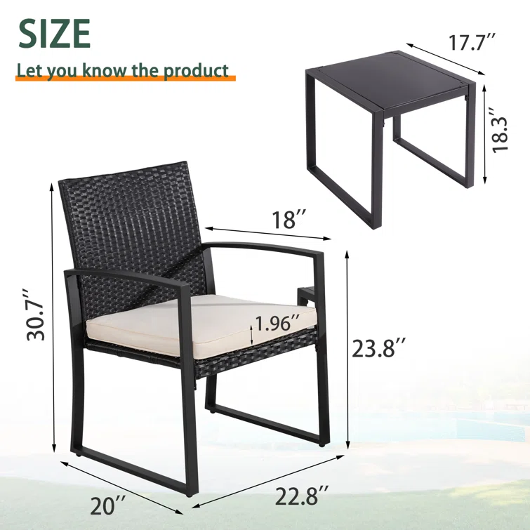  Happel Square 2 - Person 17.71" Long Bistro Set with Cushions