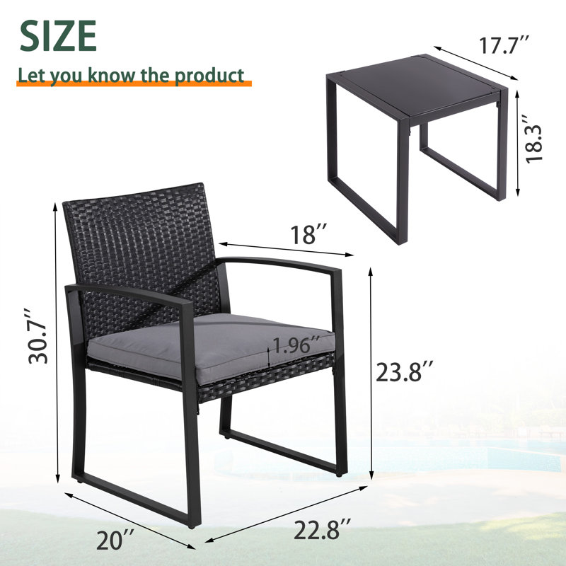  Happel Square 2 - Person 17.71" Long Bistro Set with Cushions