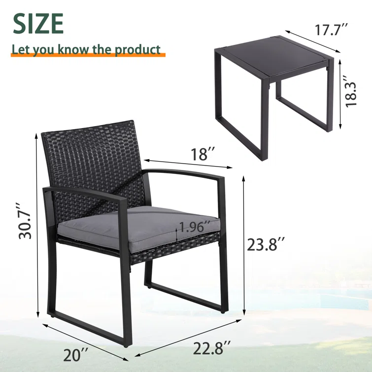  Happel Square 2 - Person 17.71" Long Bistro Set with Cushions