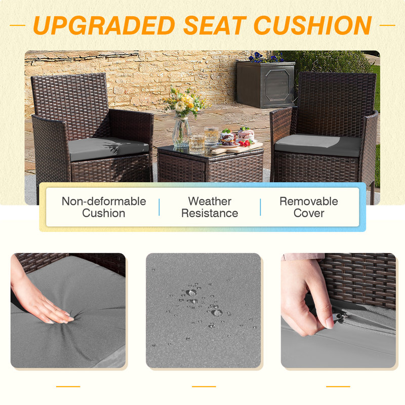  Jagger 3 Piece Rattan Seating Group with Cushions