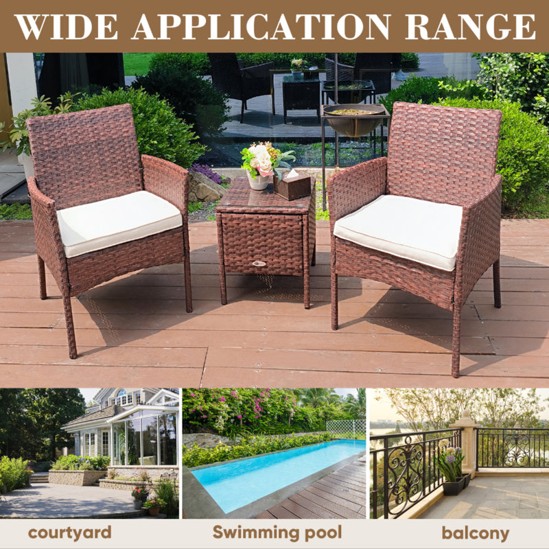  Kaytin 3 Piece Rattan Seating Group with Cushions