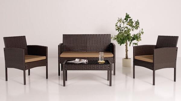  Knopf 4 Piece Rattan Sofa Seating Group with Cushions