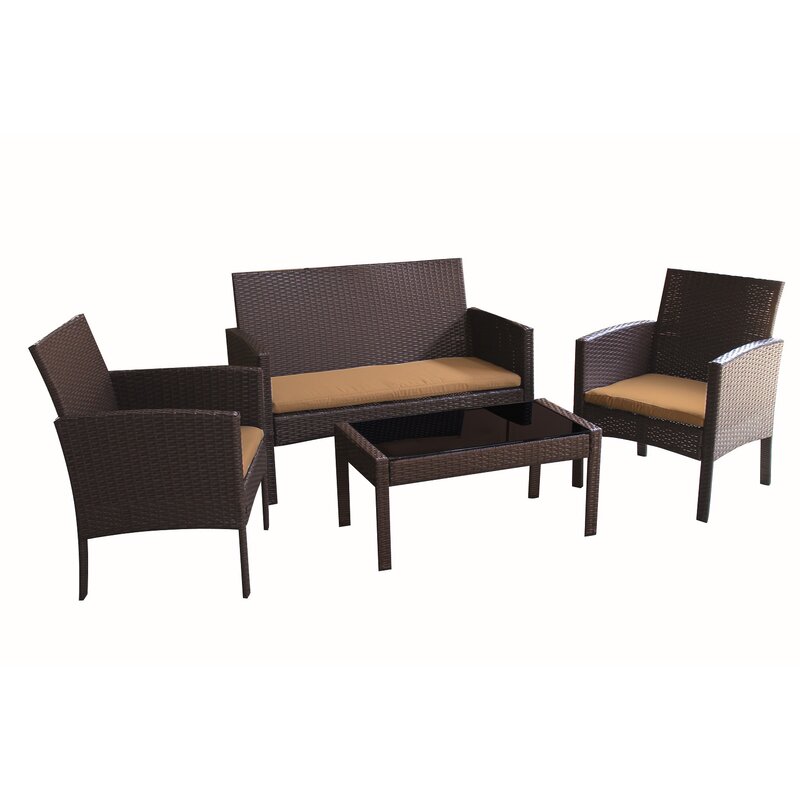  Knopf 4 Piece Rattan Sofa Seating Group with Cushions