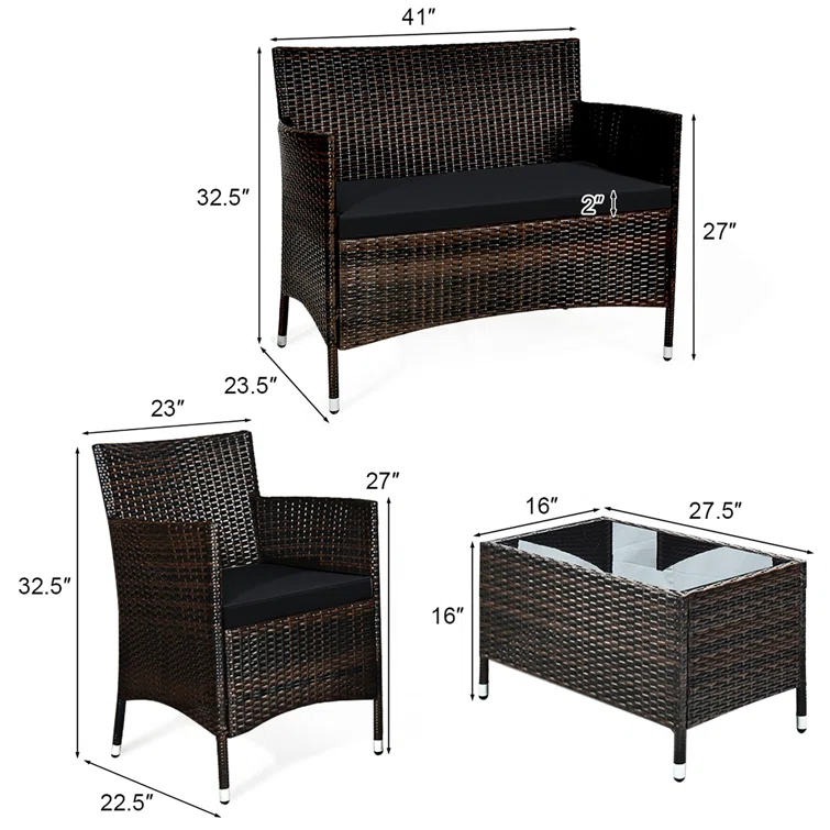  Rayna 4 Piece Rattan Sofa Seating Group with Cushions