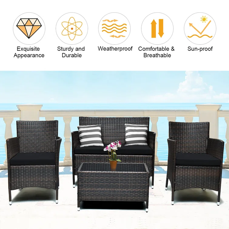  Rayna 4 Piece Rattan Sofa Seating Group with Cushions